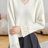 Casual Versatile Pullover Long-Sleeve Hollow-Out V-Neck Sweater
