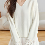 Casual Versatile Pullover Long-Sleeve Hollow-Out V-Neck Sweater