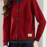 Casual Versatile Color-Block Half-High Neck Fake Two-Piece Sweater