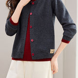 Casual Versatile Color-Block Half-High Neck Fake Two-Piece Sweater