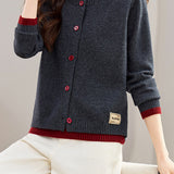 Casual Versatile Color-Block Half-High Neck Fake Two-Piece Sweater