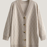 Casual Versatile V-Neck Long-Sleeve Argyle Knitted Cardigan