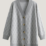Casual Versatile V-Neck Long-Sleeve Argyle Knitted Cardigan