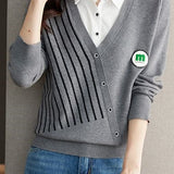 Casual Temperament Shirt Collar Fake Two-Piece Pullover Knitted Top