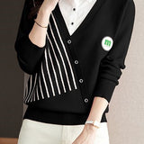 Casual Temperament Shirt Collar Fake Two-Piece Pullover Knitted Top