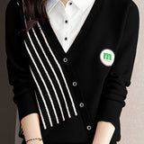 Casual Temperament Shirt Collar Fake Two-Piece Pullover Knitted Top