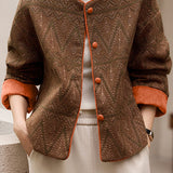 Casual Versatile Jacquard Textured Crew Neck Color-Block Coat