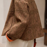 Casual Versatile Jacquard Textured Crew Neck Color-Block Coat