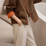 Casual Versatile Jacquard Textured Crew Neck Color-Block Coat