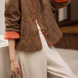 Casual Versatile Jacquard Textured Crew Neck Color-Block Coat