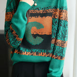 Casual Color-Block Micro-High Neck Rhinestone-Appliquéd Pullover Long-Sleeve Sweater