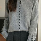 Casual Minimalist Solid-Color Half-High Neck Pullover Long-Sleeve Knitted Cardigan