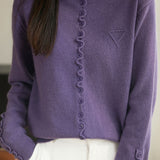 Casual Minimalist Solid-Color Half-High Neck Pullover Long-Sleeve Knitted Cardigan