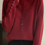 Casual Minimalist Solid-Color Half-High Neck Pullover Long-Sleeve Knitted Cardigan