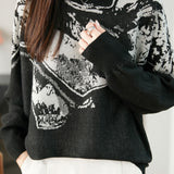 Casual Versatile Crew Neck Pullover Long-Sleeve Color-Blocked Knitted Top