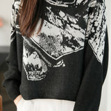 Casual Versatile Crew Neck Pullover Long-Sleeve Color-Blocked Knitted Top