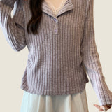 Casual Temperament V-Neck Long-Sleeve Fake Two-Piece Knitted Top
