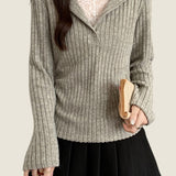 Casual Temperament V-Neck Long-Sleeve Fake Two-Piece Knitted Top