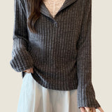 Casual Temperament V-Neck Long-Sleeve Fake Two-Piece Knitted Top