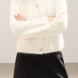 Casual Versatile Crew Neck Hot-Fix Rhinestone Knitted Cardigan