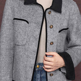 Casual Versatile Color-Block Lapel Woolen Coat