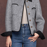 Casual Versatile Color-Block Lapel Woolen Coat