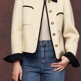 Casual Versatile Color-Block Lapel Woolen Coat