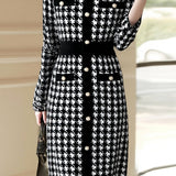 Exquisite Elegant Temperament Houndstooth Pearl A-Line Dress