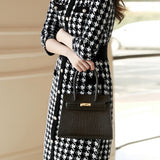 Exquisite Elegant Temperament Houndstooth Pearl A-Line Dress
