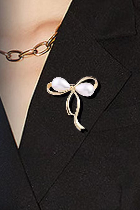 Elegant Temperament Pearl Bowknot Luminous Brooch Pin - liwisi