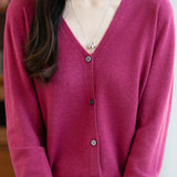 Casual Minimalist V-Neck Long-Sleeve Knitted Cardigan