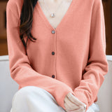 Casual Minimalist V-Neck Long-Sleeve Knitted Cardigan