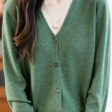 Casual Minimalist V-Neck Long-Sleeve Knitted Cardigan