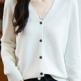 Casual Minimalist V-Neck Long-Sleeve Knitted Cardigan