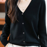 Casual Minimalist V-Neck Long-Sleeve Knitted Cardigan
