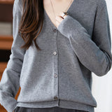 Casual Minimalist V-Neck Long-Sleeve Knitted Cardigan