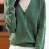 Casual Minimalist V-Neck Long-Sleeve Knitted Cardigan