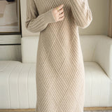 Casual Minimalist Pullover Half-High Neck Long-Sleeve Knitted Dress