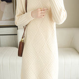Casual Minimalist Pullover Half-High Neck Long-Sleeve Knitted Dress