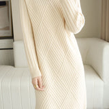 Casual Minimalist Pullover Half-High Neck Long-Sleeve Knitted Dress