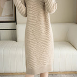 Casual Minimalist Pullover Half-High Neck Long-Sleeve Knitted Dress