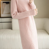 Casual Minimalist Pullover Half-High Neck Long-Sleeve Knitted Dress