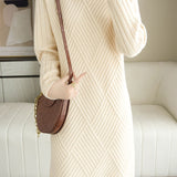 Casual Minimalist Pullover Half-High Neck Long-Sleeve Knitted Dress