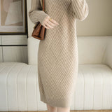 Casual Minimalist Pullover Half-High Neck Long-Sleeve Knitted Dress