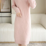 Casual Minimalist Pullover Half-High Neck Long-Sleeve Knitted Dress
