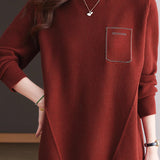 Casual Minimalist Pullover Crew Neck Long-Sleeve Rhinestone-Appliquéd Sweater