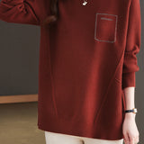 Casual Minimalist Pullover Crew Neck Long-Sleeve Rhinestone-Appliquéd Sweater