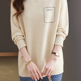 Casual Minimalist Pullover Crew Neck Long-Sleeve Rhinestone-Appliquéd Sweater