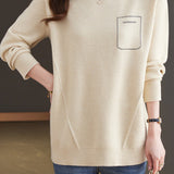Casual Minimalist Pullover Crew Neck Long-Sleeve Rhinestone-Appliquéd Sweater