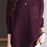 Casual Minimalist Pullover Crew Neck Long-Sleeve Rhinestone-Appliquéd Sweater